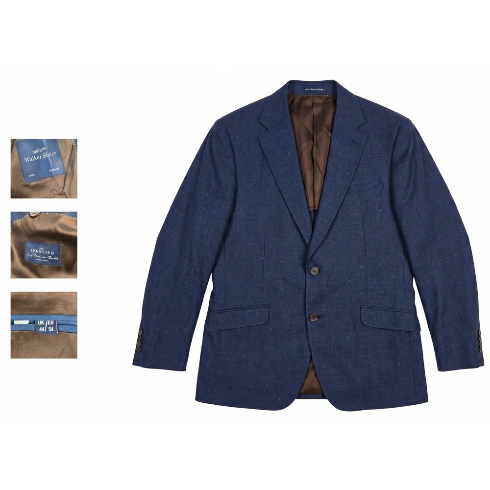 Walker Slater Mens Linen Blazer Sport Coat Jacket Blue Angelico Scotland Size 44